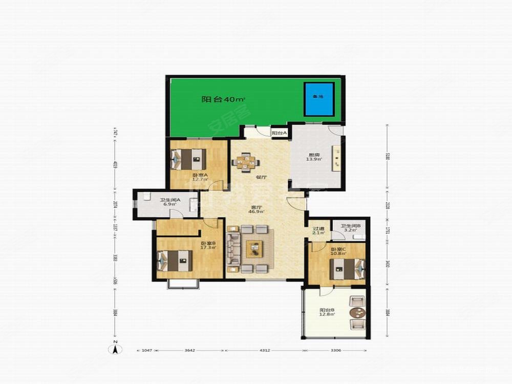 五矿铭品3室2厅2卫155.24㎡南北650万