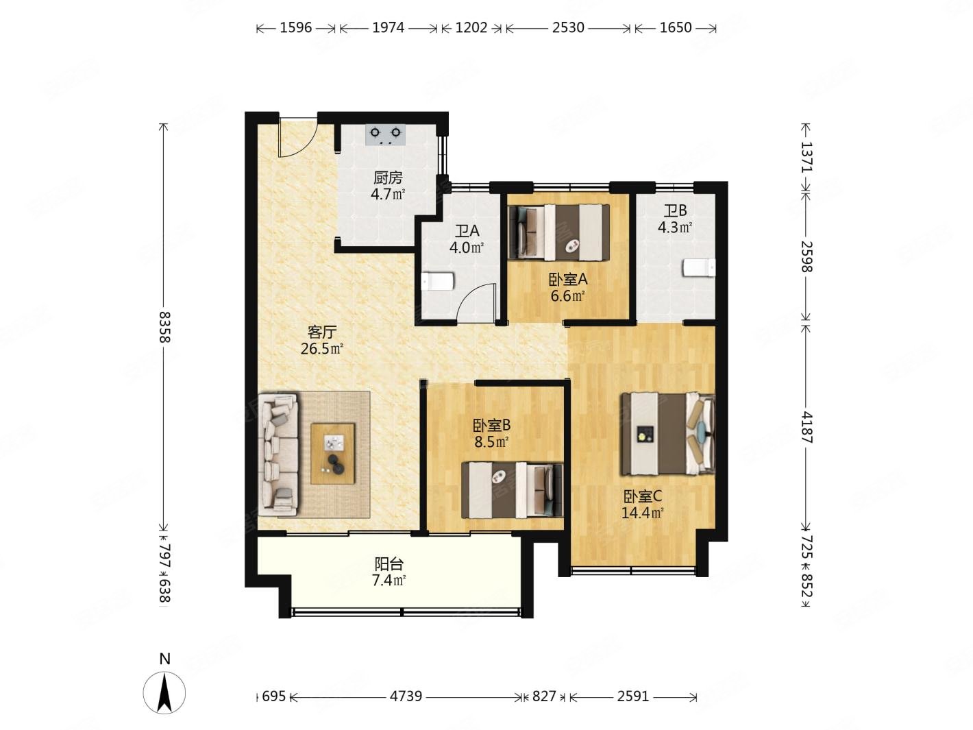 新空未入住 不临马路中楼层 采光无遮挡 有钥匙,山和宸园二手房,218万