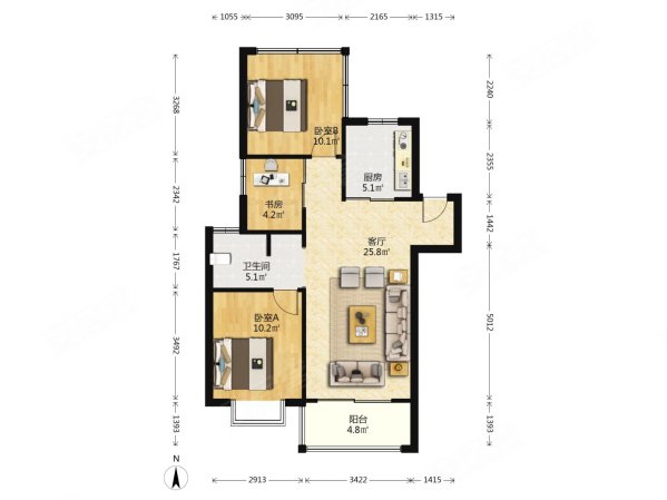 中建国熙台一期3室1厅1卫86.3㎡南北252万