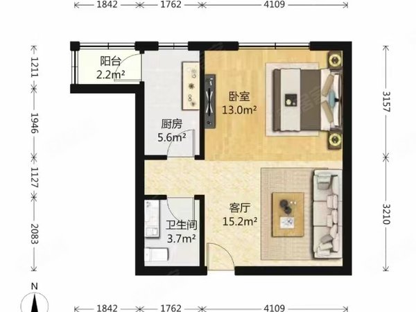 北京北京周边燕郊福城上上城五期南院福成五期南向一居,户型方正,温馨
