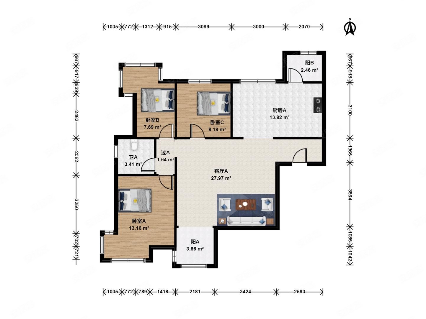 百合湾六号线南北通透全明户型6中间楼层