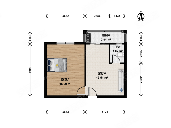 华庆里1室1厅1卫44.1㎡北69万