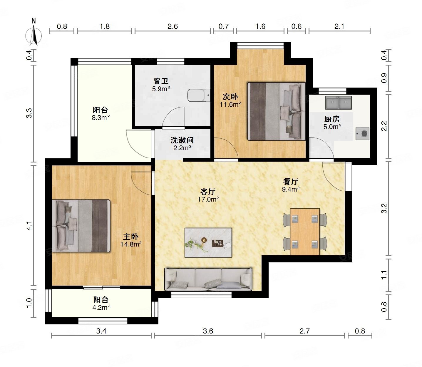 89平三房湖景房地铁口花园小区满二户型方正采光好,融科花满庭二手房