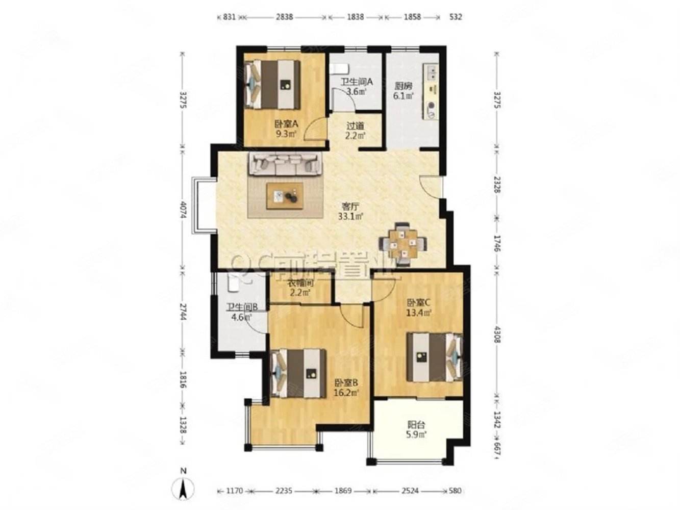朝东边户三房楼层6楼新实验9年带储藏间通宇林景雅园