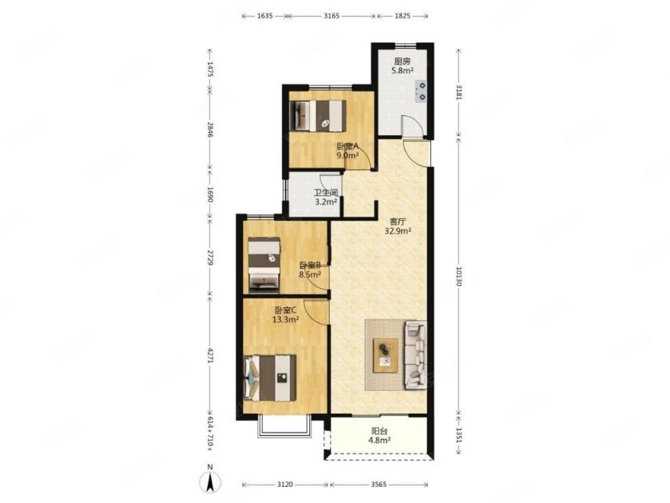 地铁口300米 2梯三户 房子是纯边户,观澜郡二手房