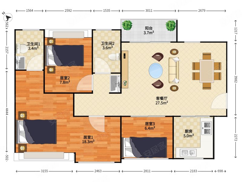 天汇城自住大三房 双地铁临公园,采光好,格局方正,舒适宜居.