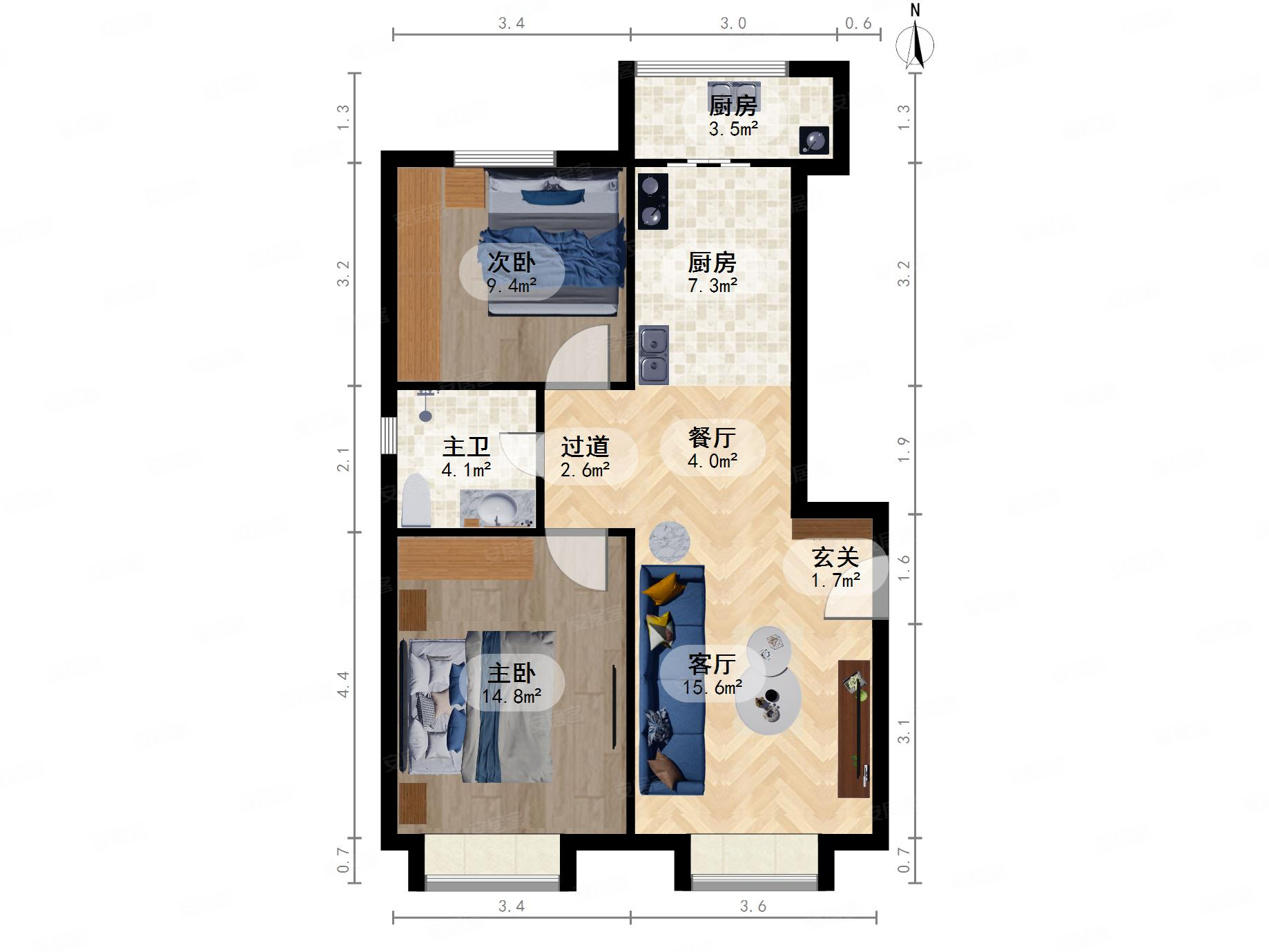 宝能城中间楼层两室婚房装修非常好带家具家电