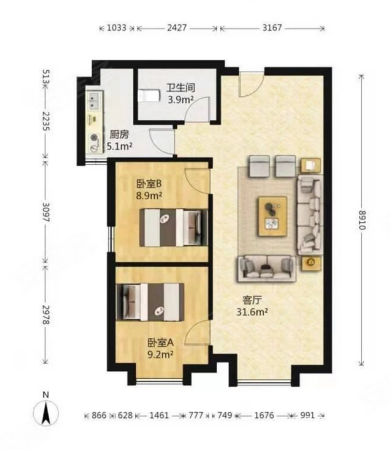 福成尚街时代广场(公寓住宅)2室1厅1卫81.91㎡南58万