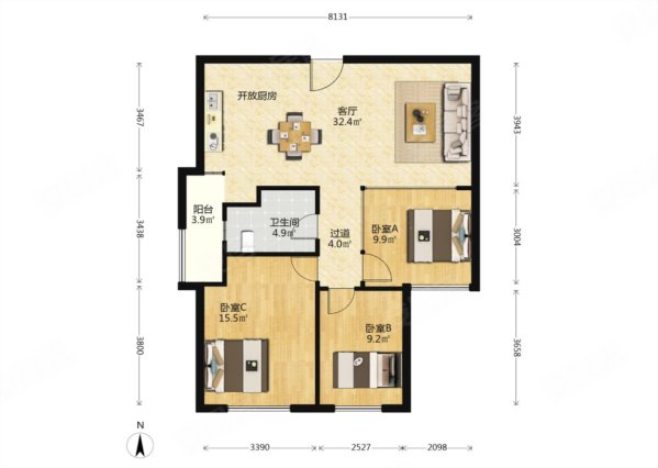 森林雅苑3室2厅1卫96.78㎡南70万