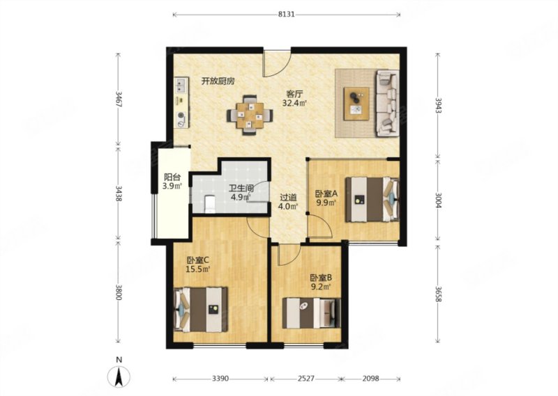 森林雅苑3室2厅1卫96.78㎡南70万