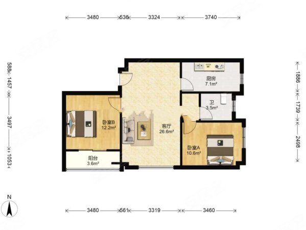 经典华城2室2厅1卫87.4㎡南北175万