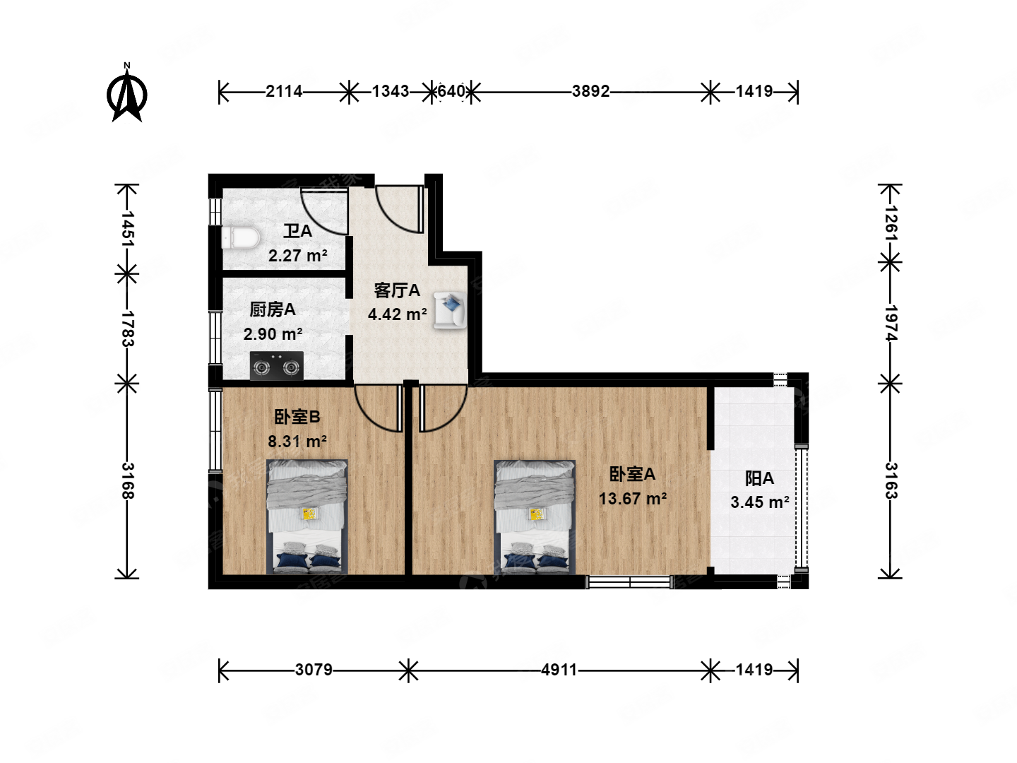 六铺炕(一区)2室1厅1卫47.7㎡东南605万