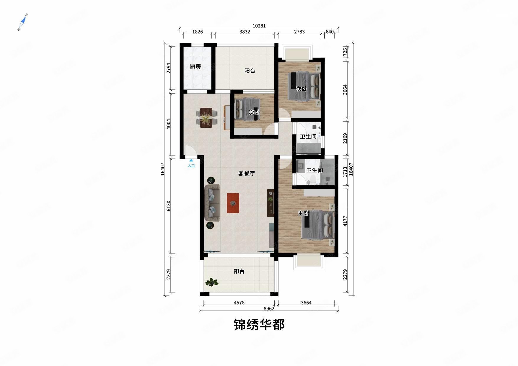 13平方,锦绣华都东区二手房,125万,3室2厅,1卫,124.13平米-成都安居客
