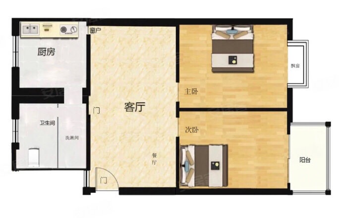 熊猫绿岛安置房小区2室1厅1卫61.7㎡东32万