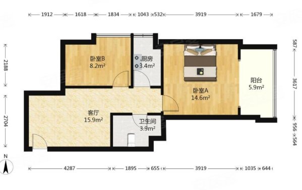 君临大厦2室1厅1卫88㎡西南105万