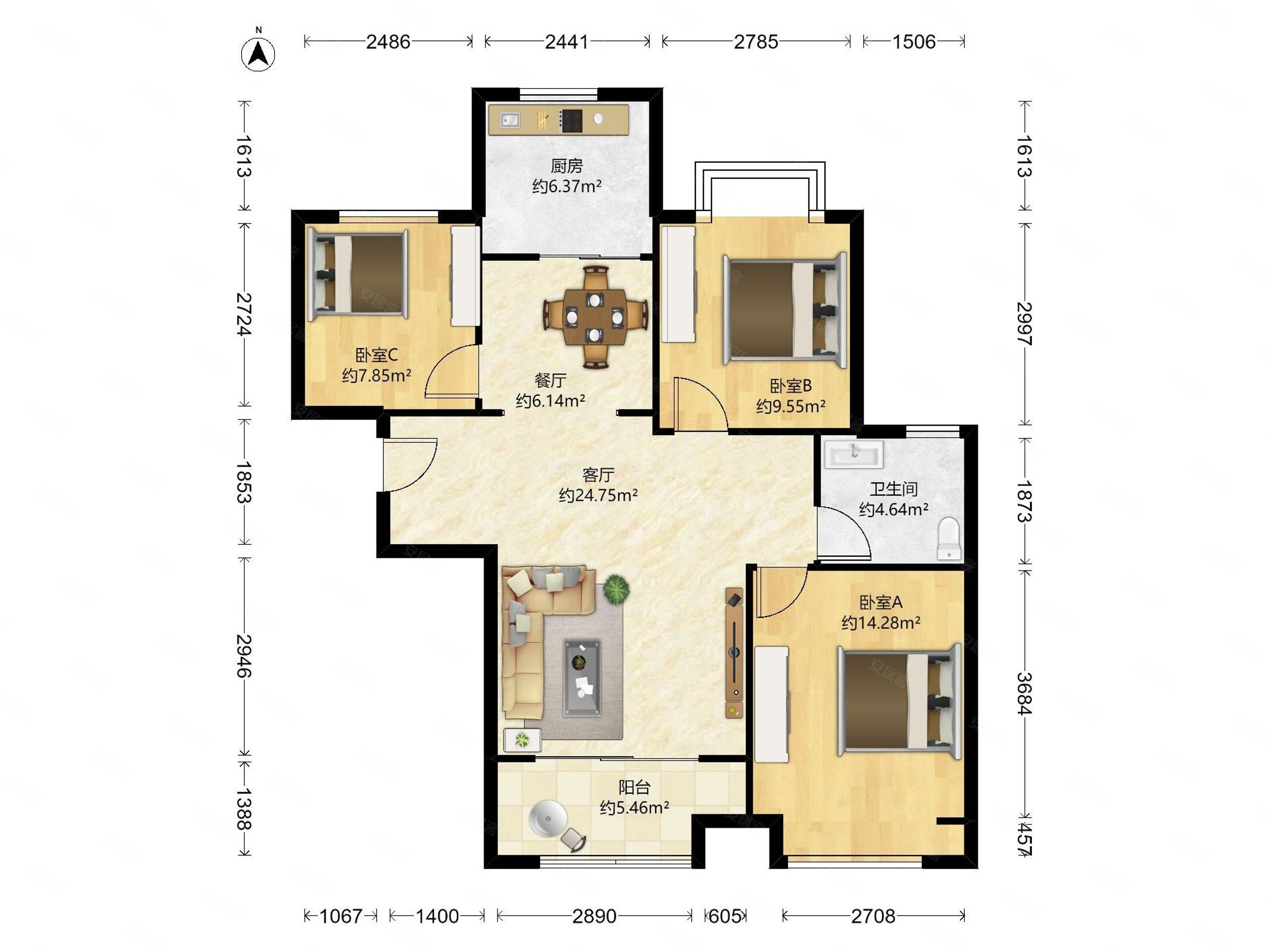 光明领尚2室2厅1卫90㎡南165万