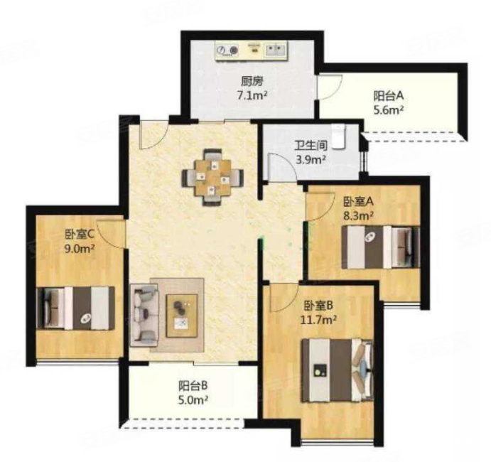 富力城天禧3室2厅1卫92.03㎡北81.2万