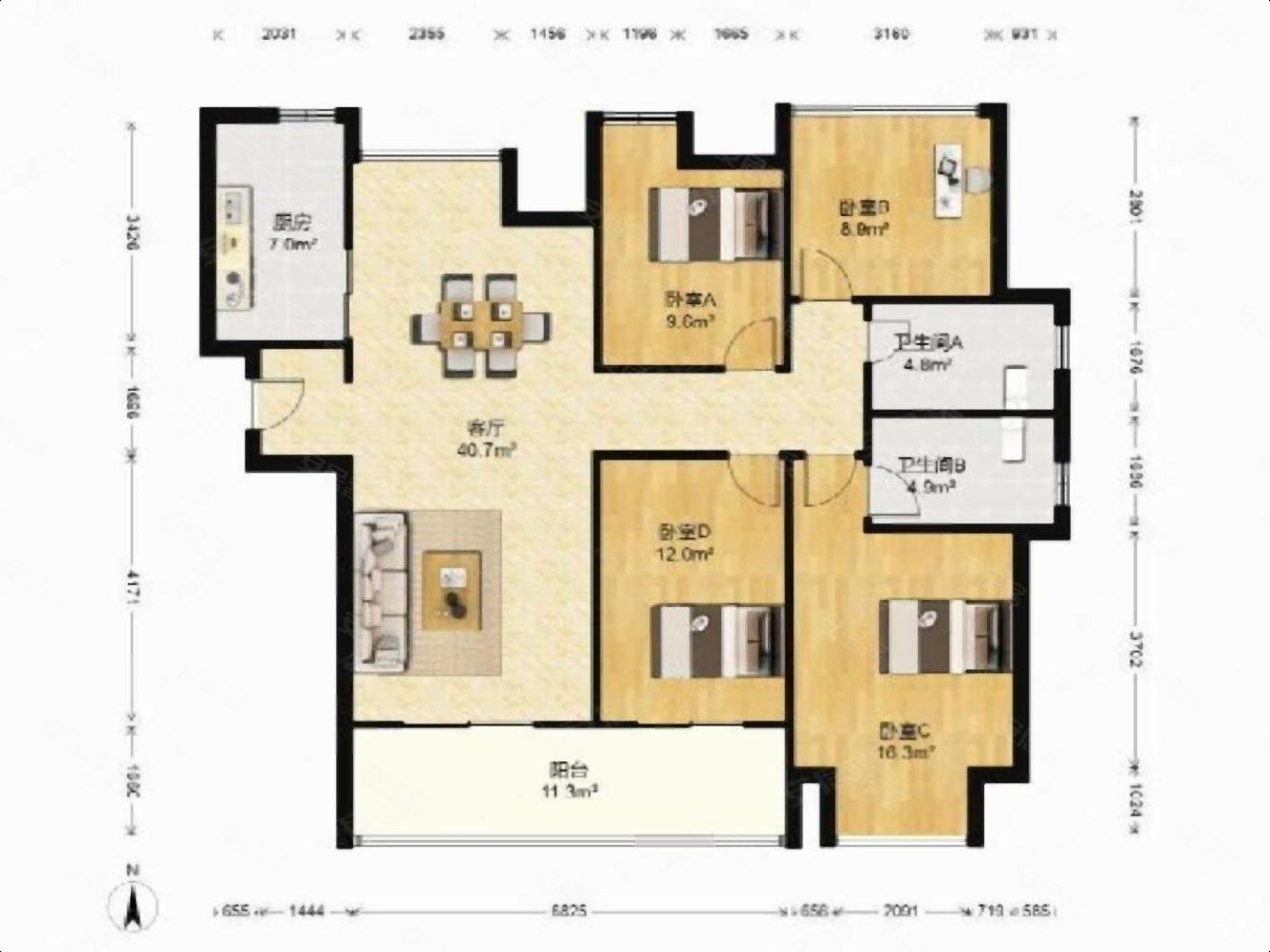 华润置地悦景湾3室2厅2卫142㎡南219万