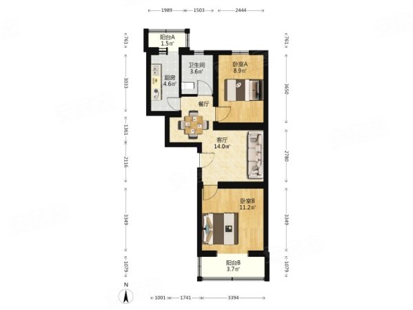 兰园小区2室1厅1卫66.74㎡南北555万