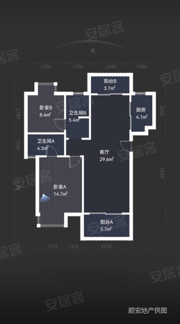 新力帝泊湾2室2厅2卫92.22㎡南北105万