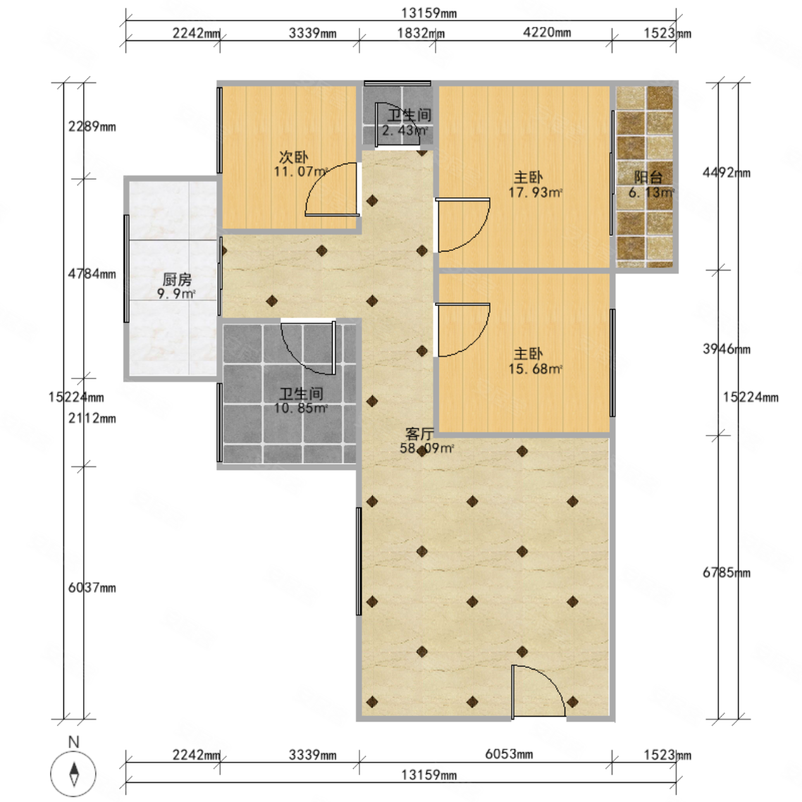 御苑新城3室2厅2卫108㎡南120万