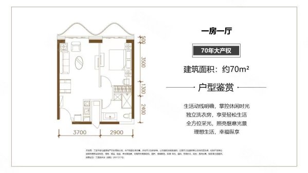 恒大美丽之冠1室1厅1卫61.75㎡南北150.6万