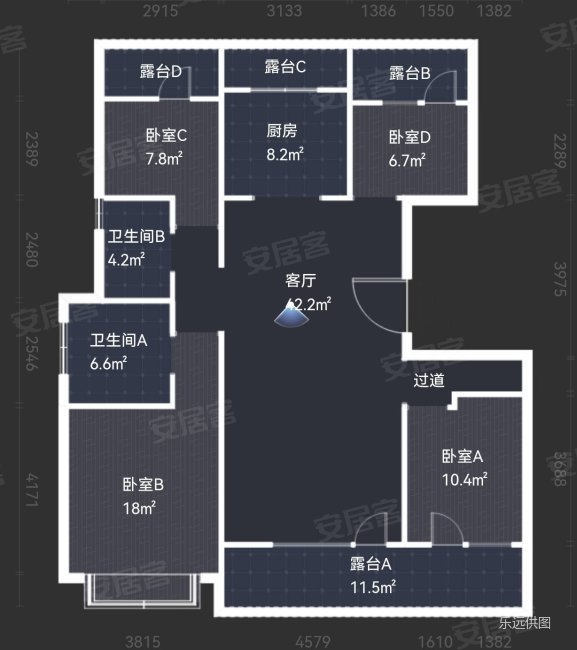 中南珑悦4室2厅2卫141㎡南北138万