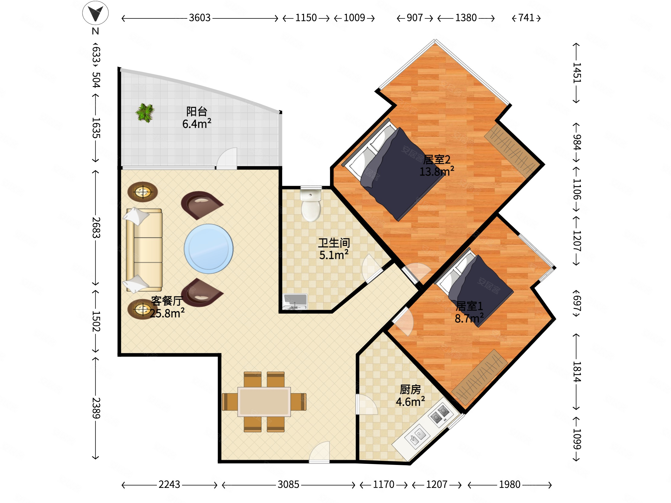 广博星海华庭2室2厅1卫74.36㎡南北0万