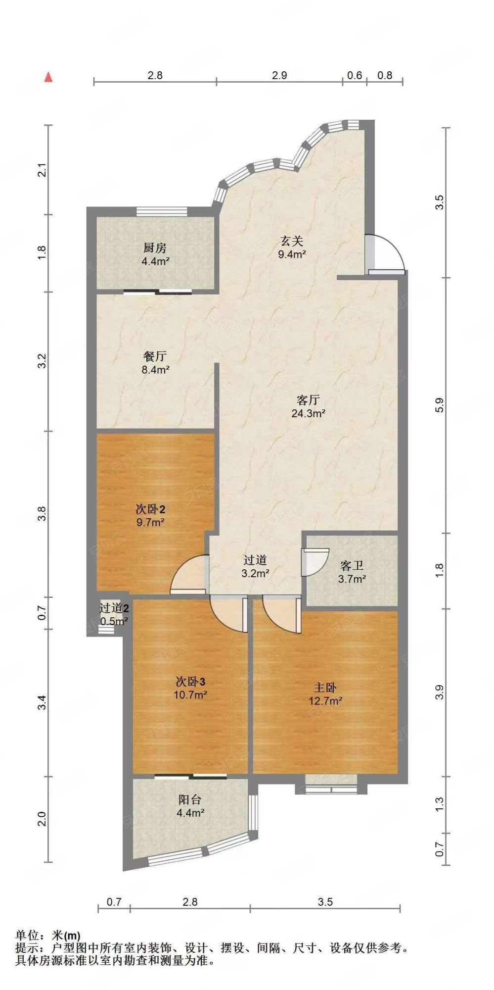 建德花园3室2厅2卫108.09㎡南188万