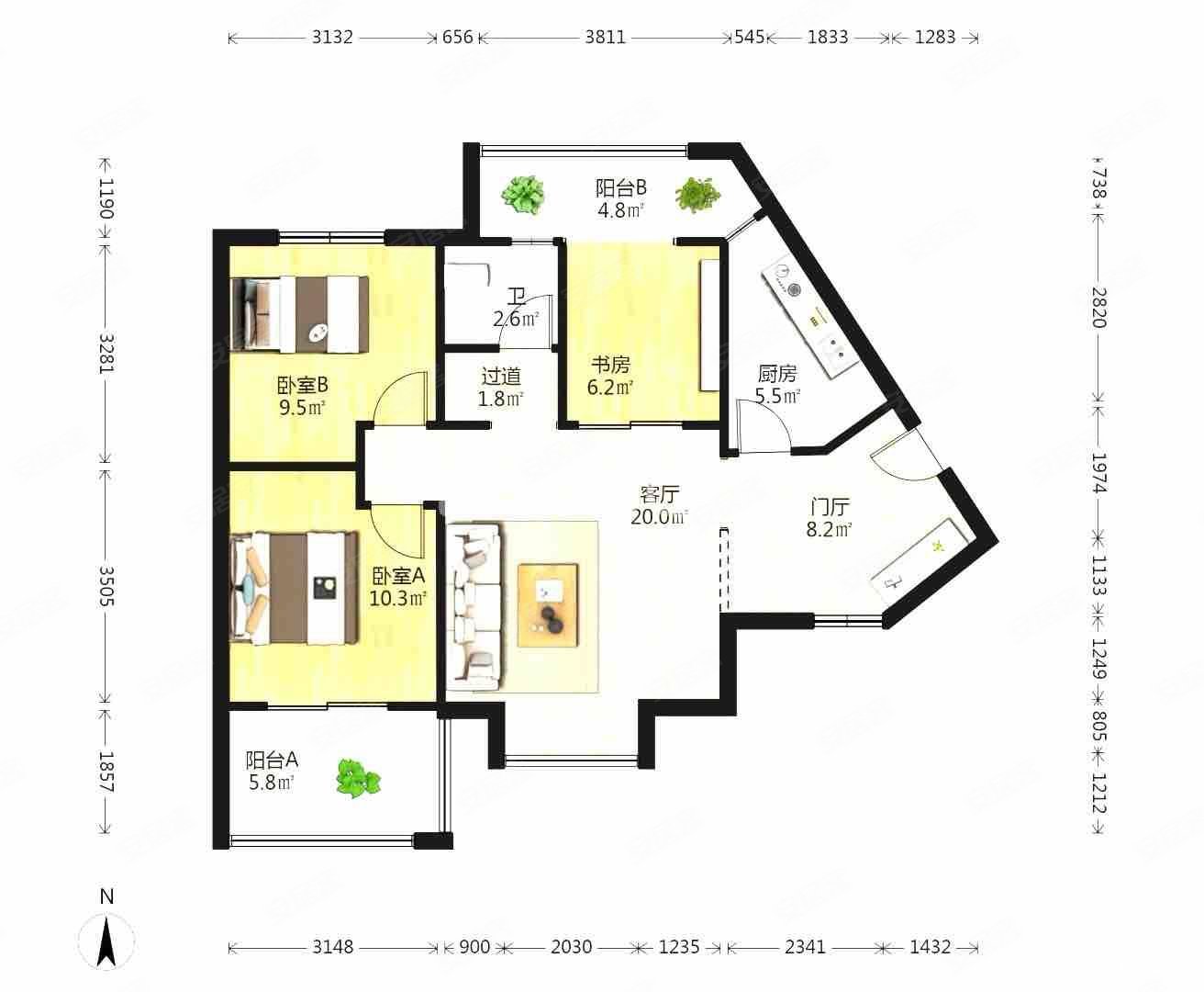 幸福时代(三期)3室2厅1卫97㎡南150万