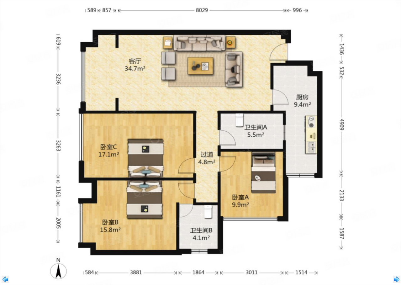 美城悦荣府3室2厅2卫101㎡西万