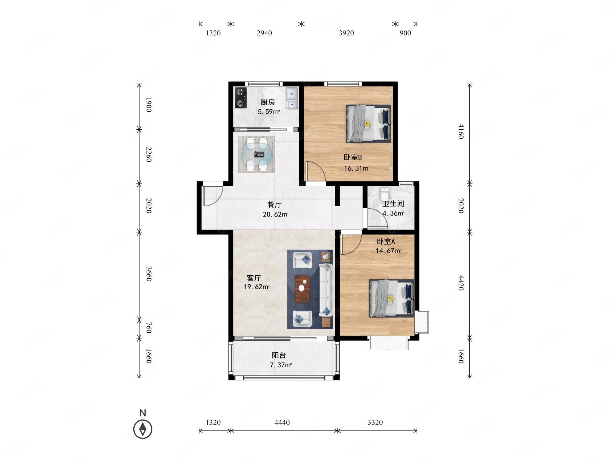 山水人家秋水苑2室2厅1卫86.93㎡南335万