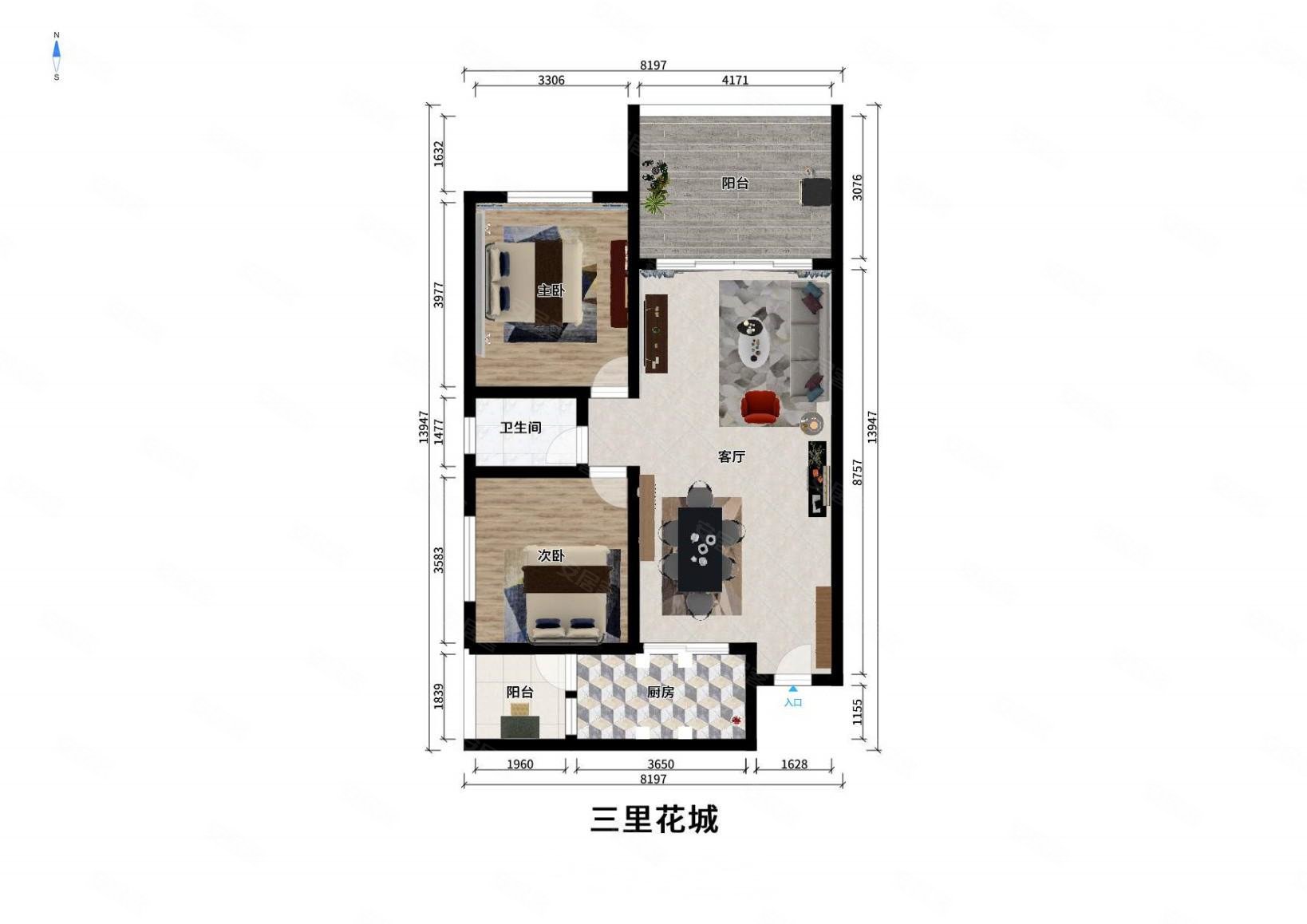 富豪三里花城2室2厅1卫73.24㎡东北135万