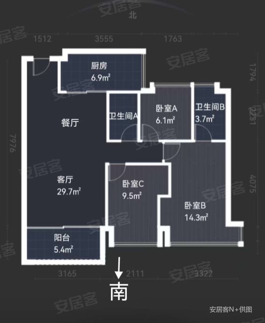 中澳春城3室2厅2卫98.06㎡南110万