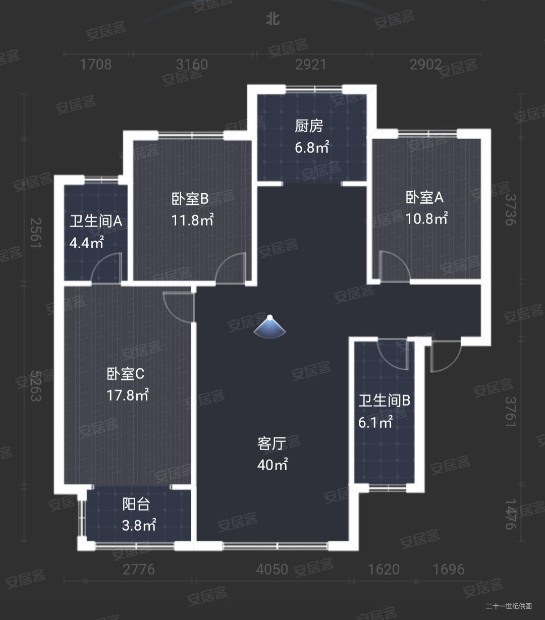 轩苑盛世三期A区3室2厅2卫125㎡南北62.9万