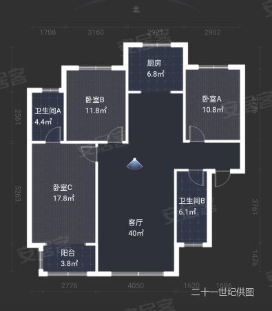 轩苑盛世三期A区3室2厅2卫125㎡南北62.9万