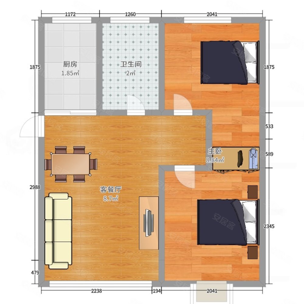 绿岛花园小区安静2房2厅1卫南北通透带车库满2年
