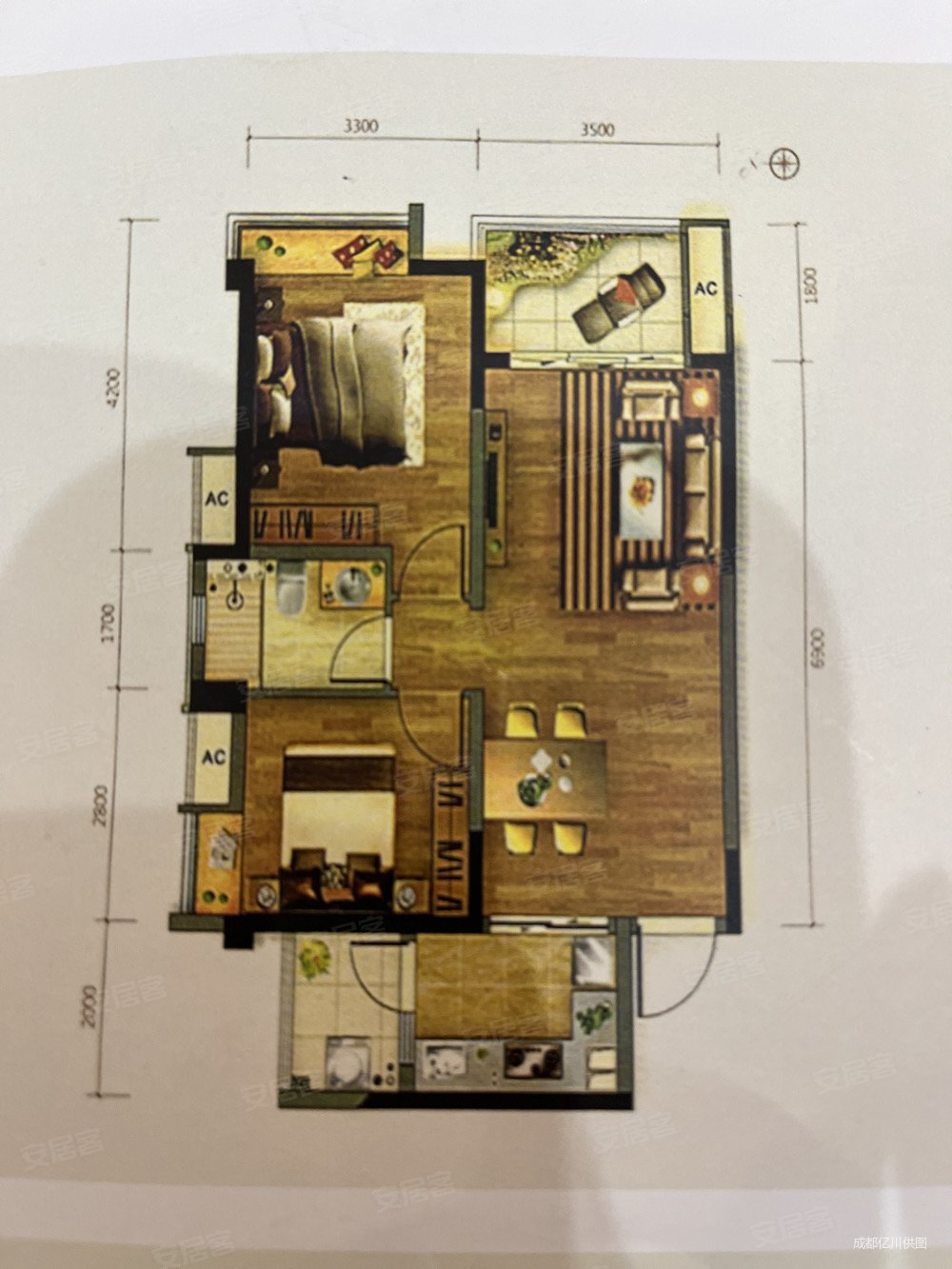 天誉南庭2室2厅1卫77㎡南北298万