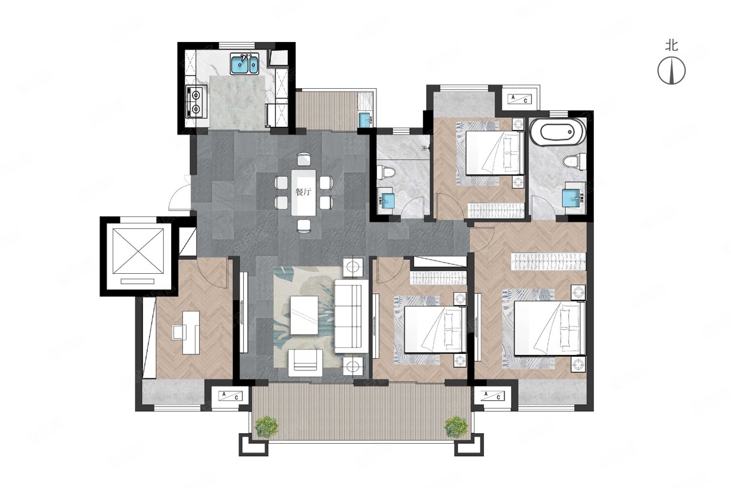 中海左岸馥园4室2厅2卫143㎡南北140万