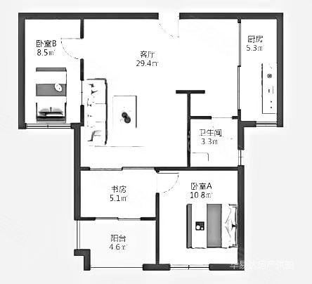 万景国际2室2厅1卫94.69㎡南北185万