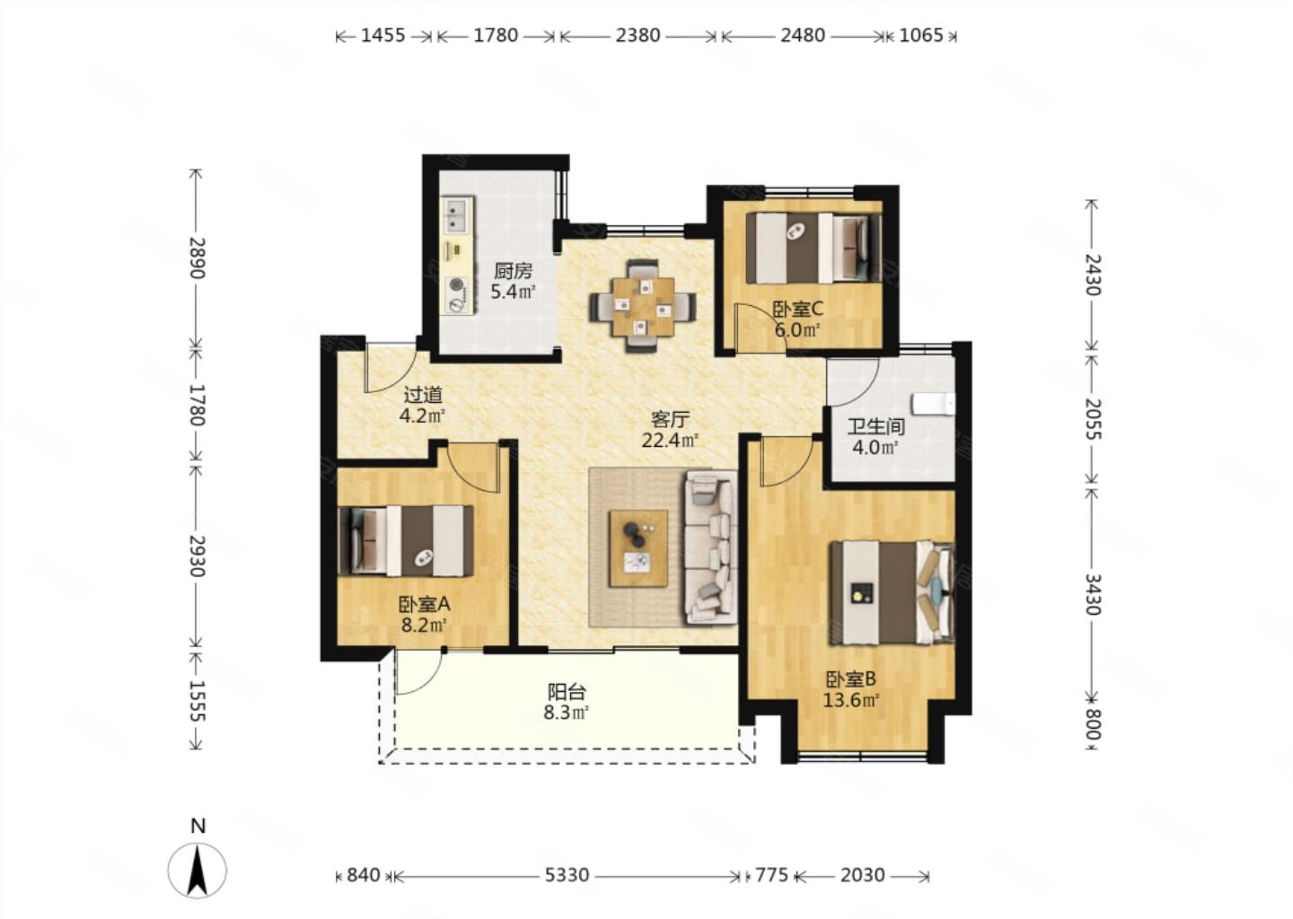 华发首府3室2厅1卫101.54㎡南220万