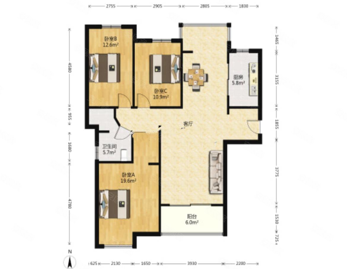 美新玫瑰庄园(1-65号)3室2厅2卫134.64㎡南190万