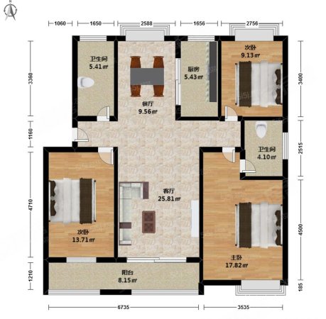 成建万家3室2厅1卫127㎡南北62万