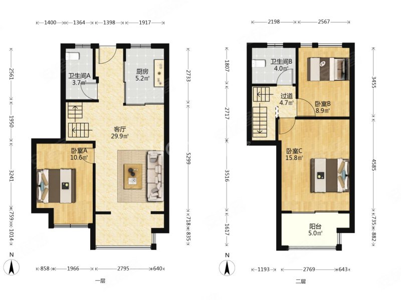 金地名悦花园16幢不靠高架,中间楼层,跃层户型.简装3房2卫