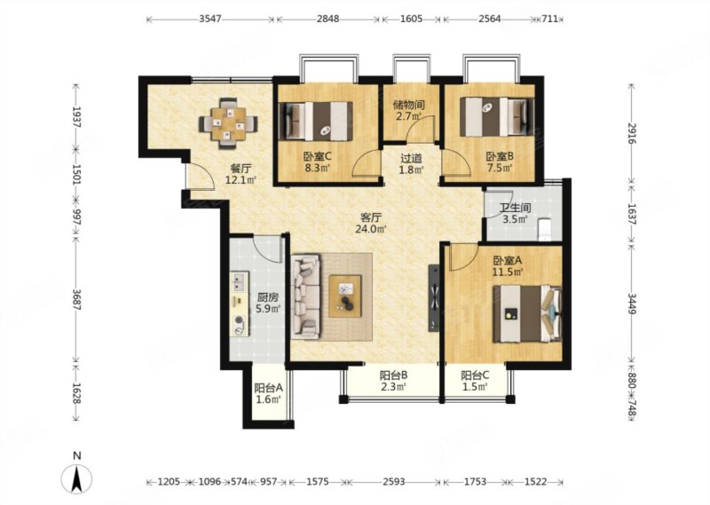 高新锦业路 刚需小三居 南北通透 双卫格局 精装修 价格可谈