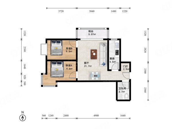 京汉旭城家园2室1厅1卫80.8㎡西南449万