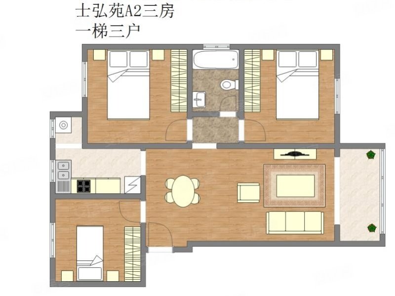 佘北家园士弘苑3室1厅1卫103.37㎡南北220万