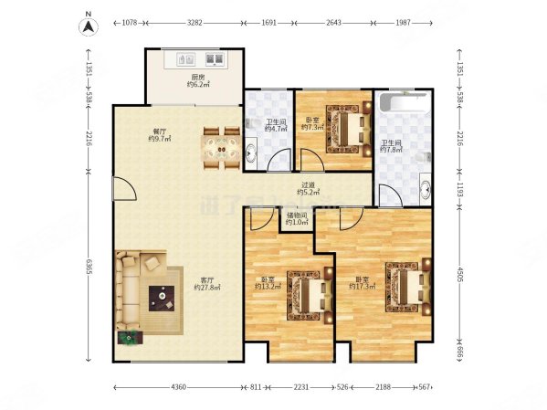 天津瑞府3室2厅2卫140.58㎡南北400万