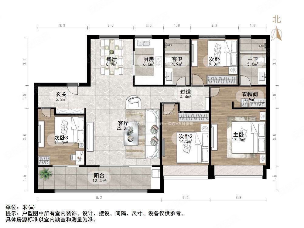 长清天花板玺园15层,建发玺园二手房,190万,4室2厅,2卫,172.