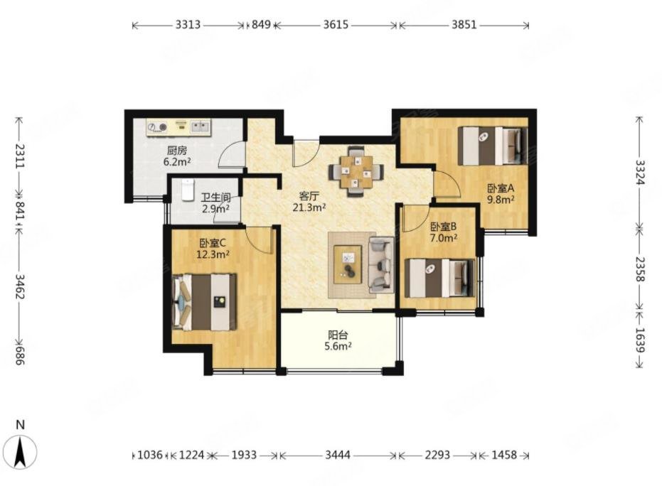 紫御东方(一期) 商业配套齐全 商品房 刚需小三居 满五
